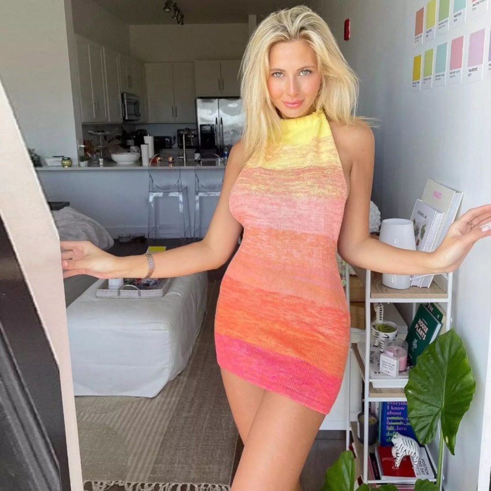 CLEARANCE Ombré Summer Knit Backless Halter Mini Dress - Picture 3 of 15